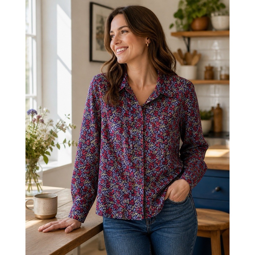 L.L. Bean Floral L Button Up Shirt Women's  Long Sleeve Cottagecore LL04